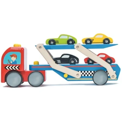 Image of Le Toy Van Wooden Race Car Transporter Play Set Includes 4 Cars Vehicle Kids Role Toys Suitable For 3 Year Old +