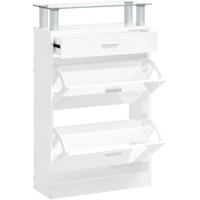 Image of vidaXL Shoe Cabinet High Gloss White 63x24x104 cm Engineered Wood