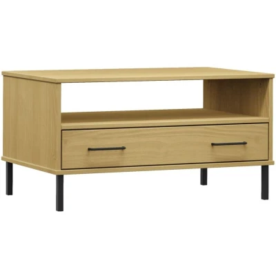 Image of vidaXL Coffee Table with Metal Legs Brown 85x50x45cm Solid Wood OSLO