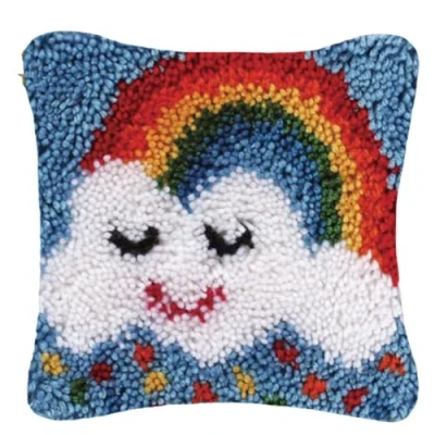 Image of CAIRF Rainbow Pattern Latch Hook Pillow Case Kits Embroidery DIY Cushion Cover Kit for Starters Adults or Children, 43 X cm