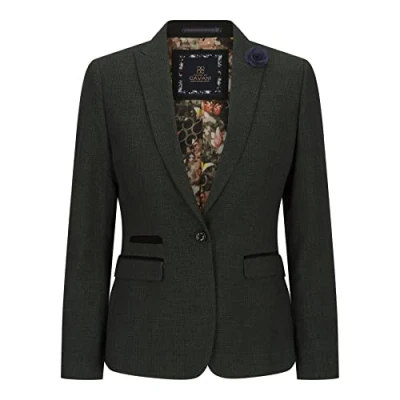 Image of TruClothing Ladies Tweed Green Check Blazer Wool Classic Hunting Jacket Vintage 1920s Retro Olive 20