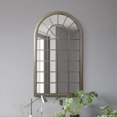 Image of The Somerley Country Rustic Framed Arched Leaner Metal Wall Mirror 51&quot; X 30&quot; (129CM 76CM)