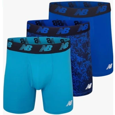 Image of New Balance Men&#039;s 6&quot; Boxer Brief Trunk Underpants Fly Front with Pouch, 3 Pack, Cadet/Team Royal/Royal, X Large