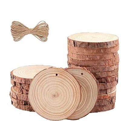 Image of 20 Pcs Natural Wood Slices 6 7cm Drilled Hole Unfinished Log Discs Wooden Circles with 10M Jute Twine for DIY Crafts Christmas Ornaments Wedding Decorations