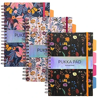 Image of Pukka Pad Bloom B5 Hardcover Project Book 25.4 x 18 cm Pack of 3 Assorted Floral Designs