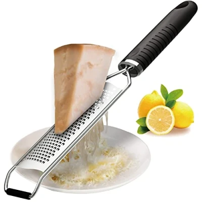Image of Parmesan Cheese Grater, Zester Grater Ideal for Grating Fine Cheese, Lemon, Gingers, Garlic. Hand Sharp Wide Stainless Steel, Dishwasher Safe, TPR Soft Handle