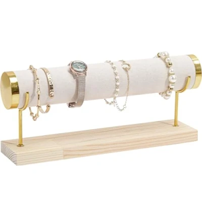 Image of ProCase Detachable Bracelet Holder Stand, Gold Organiser for Selling, Velvet Wrap Display Rack with Wooden Base Bangles Scrunchies Watches 1 Tier, Beige