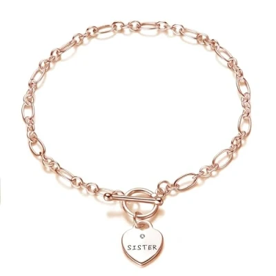 Image of Philip Jones Rose Gold Plated Sister Charm Bracelet Created with Zircondia® Crystals