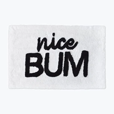 Image of Mooky Mats Nice Bum Bath Mat Non Slip 50 x 80cm Tufted Slogan Bathroom Rug (White/Black)