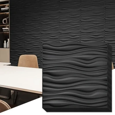Image of Art3d PVC Wave Board Textured 3D Wall Panels, Black, 19.7&quot; x (12 Pack)