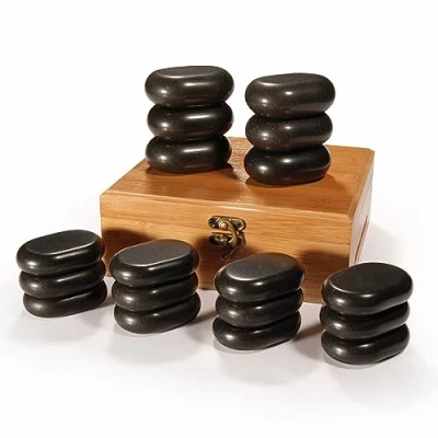 Image of Master Massage Professional Mini Body Stone Hot Set, 18 Count, Black