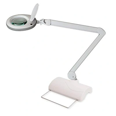 Image of Lumeno 7215GR LED Magnifying lamp, 127 mm Glass Lens, 910 Lumen, 5 diopters, Workstation Cosmetic for Beauty Salon, hobbyist, as Reading aid, with Table Stand 6180WS