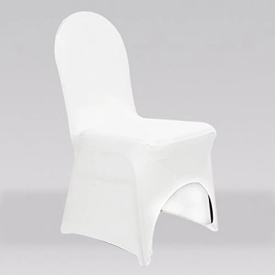 Image of Trimming Shop 10pcs White Chair Covers Dining Room Spandex Polyester Protector Removable Washable Slipcovers for Wedding Birthday Banquet Hotel Party Decoration