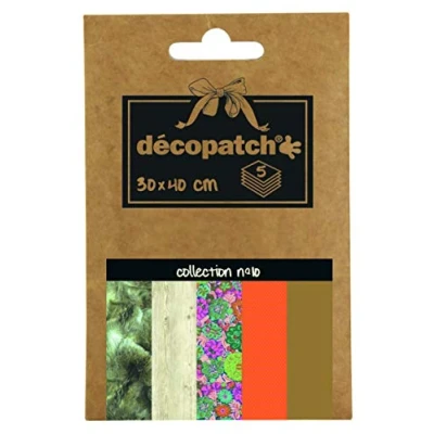 Image of Décopatch Ref DP010O Pocket Papers Collection No. 10 Contains 5 Complementary Sheets of Paper, Each Sheet is 30 x 40cm, Small 13 9.5cm Pack Size