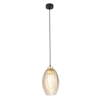 Image of Sebo Bar Pendant Ceiling Light Black, Amber Glass 3xE27