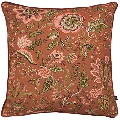 Image of Prestigious Textiles Apsley Floral Piped Feather Filled Cushion Rust Cotton One Size