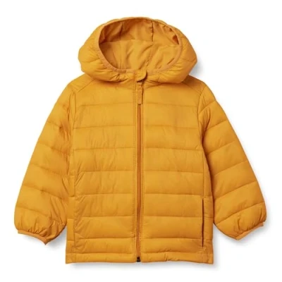 Image of Amazon Essentials Boys&#039; Lightweight Water Resistant Packable Hooded Puffer Coat, Golden Yellow, 8 Years