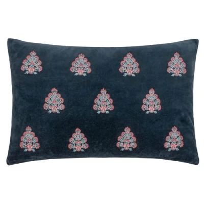 Image of Paoletti Rennes Embroidered Feather Filled Cushion Navy Cotton Size 40 cm x 60