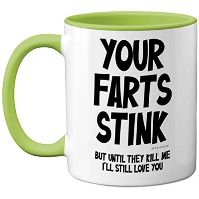 Image of Funny Valentines Gifts for Him Your Farts Stink Mug Mugs Men, Birthday Boyfriend Husband Dad, Joke Novelty Present, I Love You Daughter Son Wife, 11oz Green Ceramic