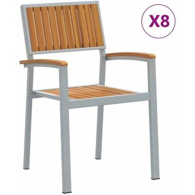 Image of vidaXL Stacking Garden Chairs 8 pcs Grey Steel and Solid Wood Acacia