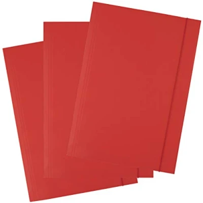 Image of D.RECT Folders for Paperwork Cardboard Files with Elastic Band Document Organiser Folder School Office Home Pack of 25 Pieces 3 Flaps Size: A4 Colour: Red