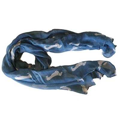 Image of Fat catz copy Dachshund Dogs Print Scarf Large Size All Seasons Small sausage Dog Soft Ladies Shawl, Wrap, Sarong (Light Blue scarf)