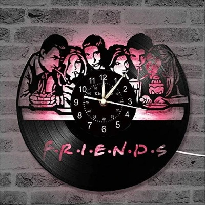 Image of Smotly Vinyl wall clock, 3D creative friends series decoration large clocks, LED colorful lights handmade clock gifts. (Gift hook),A