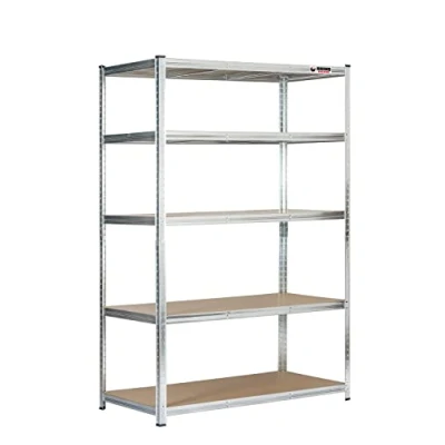 Image of Rhino Racking Heavy Duty Garage Shelving unit 5 Tier Steel Storage Shelves, Boltless Industrial Shelving, Galvanised, 200kg Per Tier, 180x120x60cm