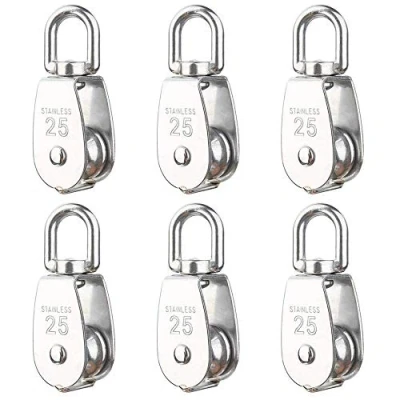 Image of 6 Pack M25 Single Lifting Pulley Rolls 330lb Loading Heavy Duty 304 Stainless Steel Wheel Rope Block