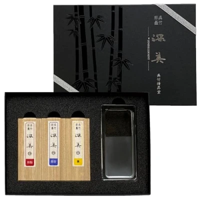 Image of Kuretake SAIBOKU SHIMBI 3pc. &amp; GLASS INKSTONE SET (AK8/3VGA)
