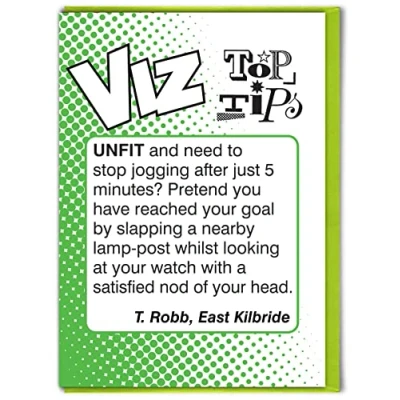 Image of Brainbox Candy Official Viz Top Tips Birthday Card Hilariously Funny &#039;Unfit&#039; Cheeky Alternative Humour For Him Her Men Women Friend Mates Sold