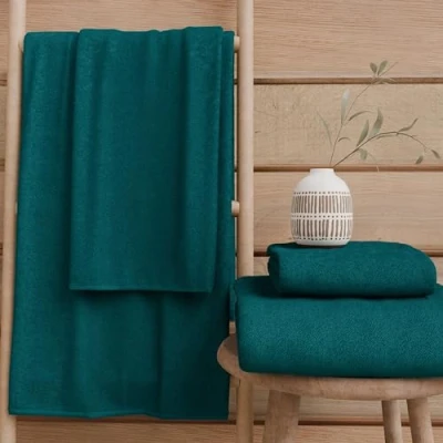 Image of PETTI Artigiani Italiani 100% Cotton Terry Bath Towels, 1+1 Towel Set, 2 Pieces 1 Face and Hand Towel, Teal Towels