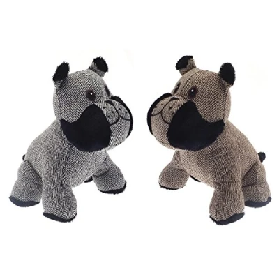 Image of COUNTRY CLUB 1pc Bulldog Dog Door Stopper Grey Brown Chevron Tweed Weighted Novelty Wedge Doorstop, one Size