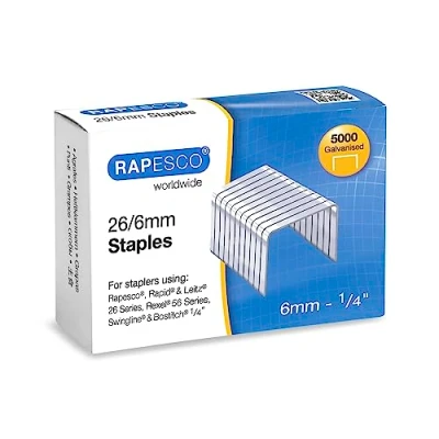 Image of Rapesco S11662Z3 26/6mm No.56 Galvanised Staples, Box of 5000