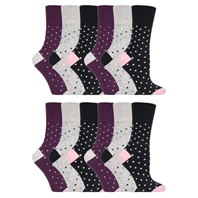 Image of Gentle Grip 12 pack ladies patterned wide top socks in 20 styles (GG133)
