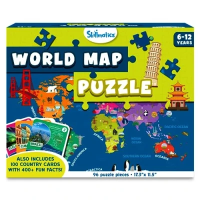 Image of Skillmatics World Map Puzzle 96 Piece Jigsaw Puzzle, Educational Toy, Geography for Kids, 400+ Facts, Gifts Boys &amp; Girls Ages 6 to 12