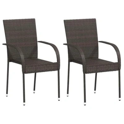 Image of vidaXL Contemporary Stackable Outdoor Chairs Set of 2 Easy to Assemble Brown Poly Rattan Dining with Powder coated Steel Frame