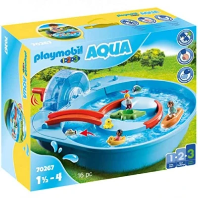 Image of PLAYMOBIL 70267 1.2.3 AQUA Splish Splash water Park, educational toy, indoor and outdoor exciting fun play, imaginative role playset suitable for children ages 1.5+