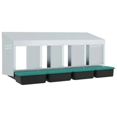 Image of vidaXL Chicken Nesting Box 4 Compartments Galvanised Steel/Polypropylene Wall Mounted Laying Easy Egg Collection Indoor/Outdoor Coop Accessory 106x50x46 cm Silver/Green/Black