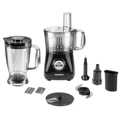 Image of Daewoo SDA2100 750W Plastic Compact Food Processor with 2L Bowl and 1.8L Blender Jug, Stainless Steel Chopping Blades for Slicing Grating, UK Type G Pulg 220 240v 50hz, Black