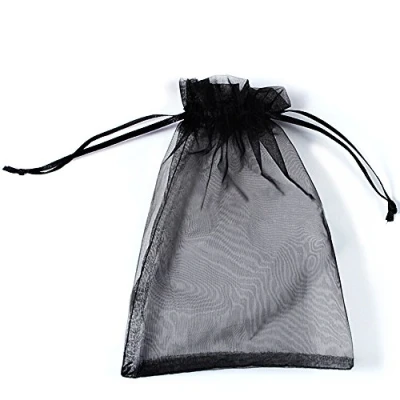 Image of 100 PCS 13x18cm Organza Gift Bags,Organza Jewelry Pouches Wrap Drawstring Bags for Wedding Party Christmas(Black)