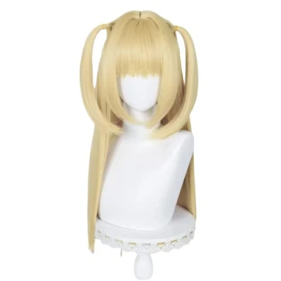Image of PWEINCY Long Gloden Ponytails Misa Amane Cosplay Wig with Bangs for Women Halloween Costume