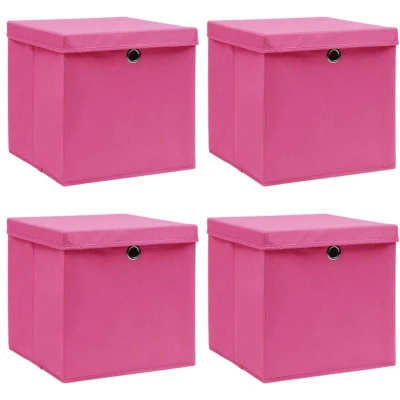 Image of vidaXL Storage Boxes with Lids 4 pcs Pink 32x32x32 cm Fabric