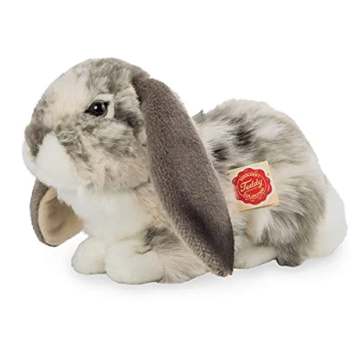 Image of Teddy Hermann 93797 Hare Aries Rabbit Lying Gray White Piebald 11,8&quot;/30 cm, Soft Toy, Plush Toy
