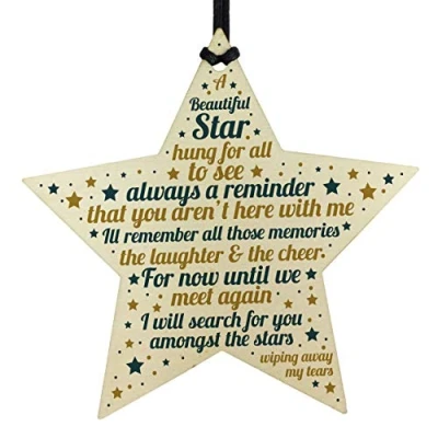 Image of RED OCEAN Memorial Plaques For Mum Dad Nan Grandad Wooden Star Remembrance Ornament Keepsake