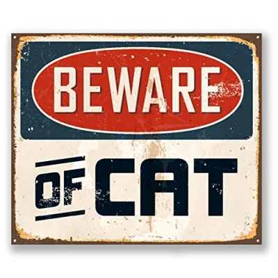 Image of 2 x 10cm Beware of Cat Funny Vinyl Sticker Bike Laptop Car Joke Fun #5111 (10cm Wide 8.5cm Tall)