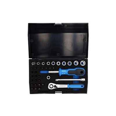 Image of GEDORE 37 piece Socket spanner set, Bi hex, 1/4&quot;, 4 13 mm, Tool, Ratchet with lever reverse bits, for carmotive, D20 KAU 20