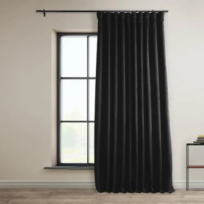 Image of HPD Half Price Drapes Extra Wide Linen Room Darkening Curtain (1 Panel) 100 X 96, BOCH LN21333 96 DW, Essential Black