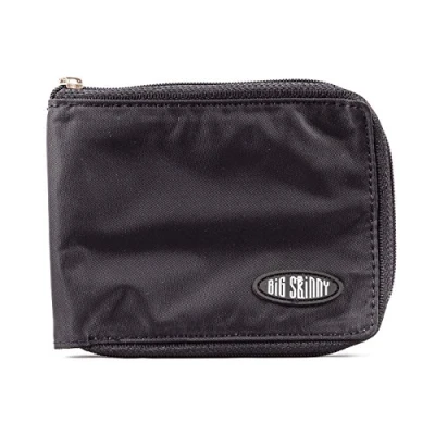 Image of Big Skinny Men&#039;s Zippered Bi Fold Slim Wallet, Holds Up to 25 Cards, Black