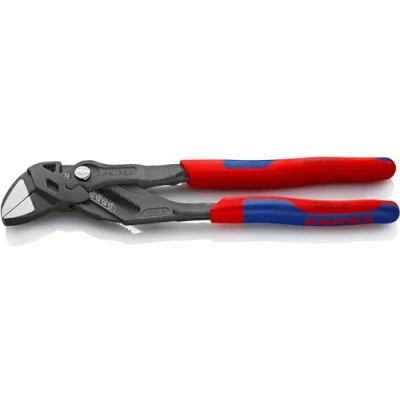 Image of Knipex pliers wrench and a in single tool grey atramentized, with multi component grips 250 mm (self service card/blister) 86 02 SB